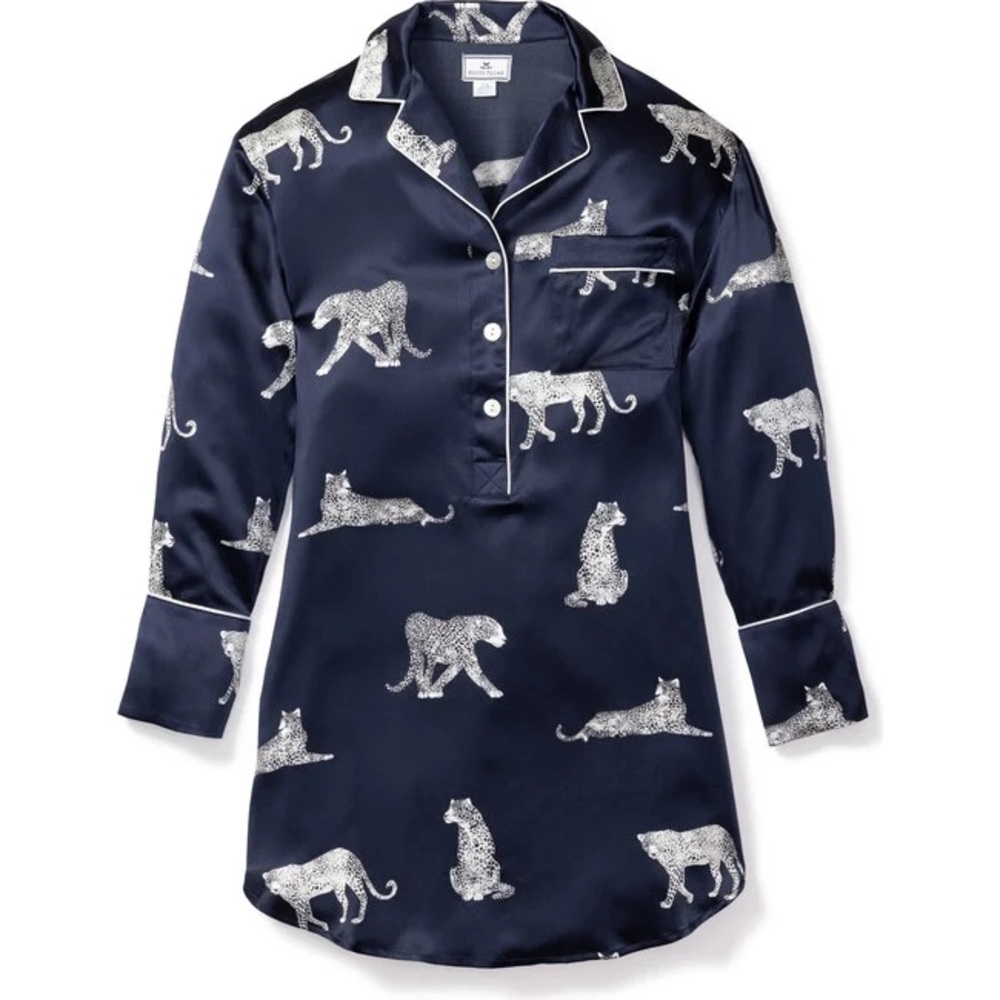 Petite Plume Women’s Silk Nightshirt in Panthere de Nuit